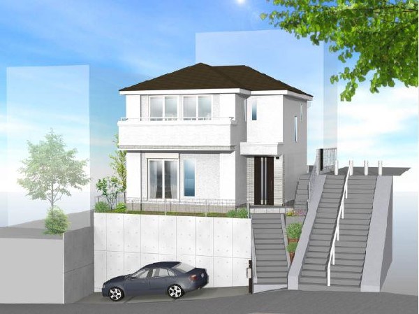 外観:◇完成予想図◇  開放感のある現地で、前面道路よりも少し高くなっておりますので、プライベート感も保たれます！高くなっている分、日当りや風通しも良く快適な生活が待っています！