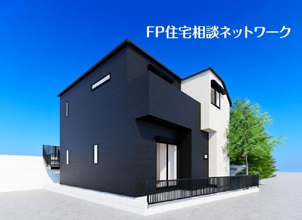 外観:建物は濃淡がはっきりとしたモダンデザイン。緑に恵まれた周辺環境:によく馴染みます。(本画像はイメージCGです。車・植栽等は含まれません。外構・植栽など一部実際とは異なる表現がございます。)