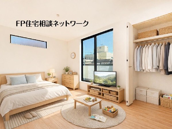 光が取り込みやすい2面採光の居室。日当たり良好です。クローゼットを完備し、収納スペースも十分。（本画像はCGで作成しており、実際に現地に家具・家電はおかれておりません。また価格には含まれておりません）