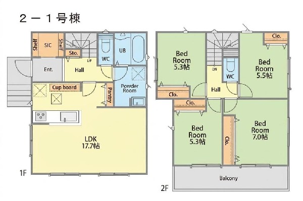 間取り:2-1号棟間取図
