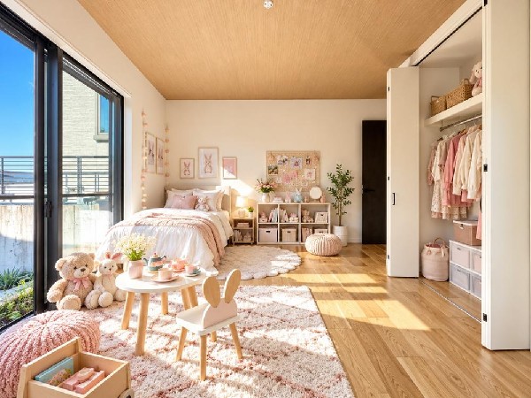 お子様の成長に合わせて自由にレイアウトできる、明るく使いやすい子供部屋です♪（本画像はCGで作成しており、実際に現地に家具はおかれておりません。また価格に家具は含ません）