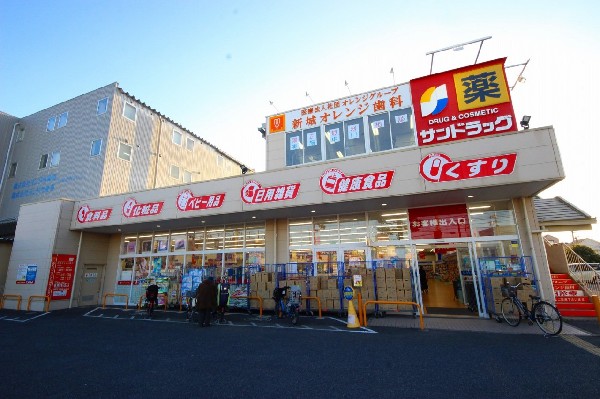 周辺環境:サンドラッグ川崎宮内店　(「安心・信頼・便利の提供」をキーワードとして、地域の人々の暮らしをさせていくために豊富な品揃えを目指します。)