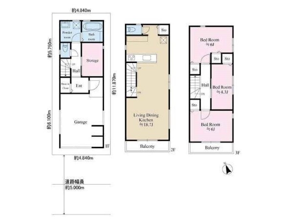 外観:建物プラン例(C区画)3LDK+S、土地価格4380万円、土地面積57.41m2、建物価格1940万円、建物面積89.42m2