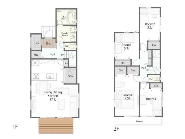 外観:建物プラン例(3区画)4LDK、土地価格4000万円、土地面積136.28m2、建物価格2127万円、建物面積104.68m2