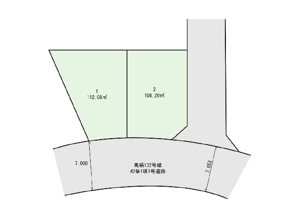 区画図:南道路、東南角地に面する2棟！日当たり良好、解放感もございます。