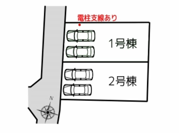 区画図:全棟並列2台駐車可能なスペースのある2階建です！