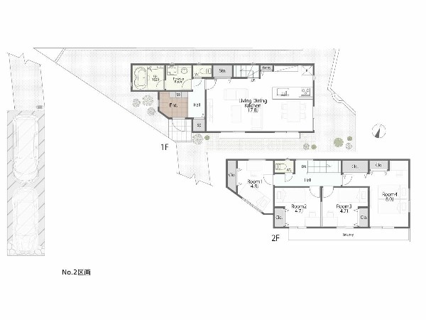 外観:建物プラン例(No.2区画)4LDK、土地価格3280万円、土地面積155.95m2、建物価格2100万円、建物面積99.4m2