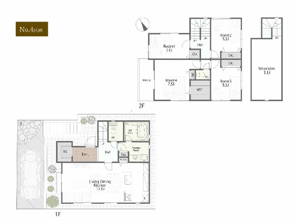 外観:参考間取図【プラン例　建物価格1980万円　建物面積98m2】