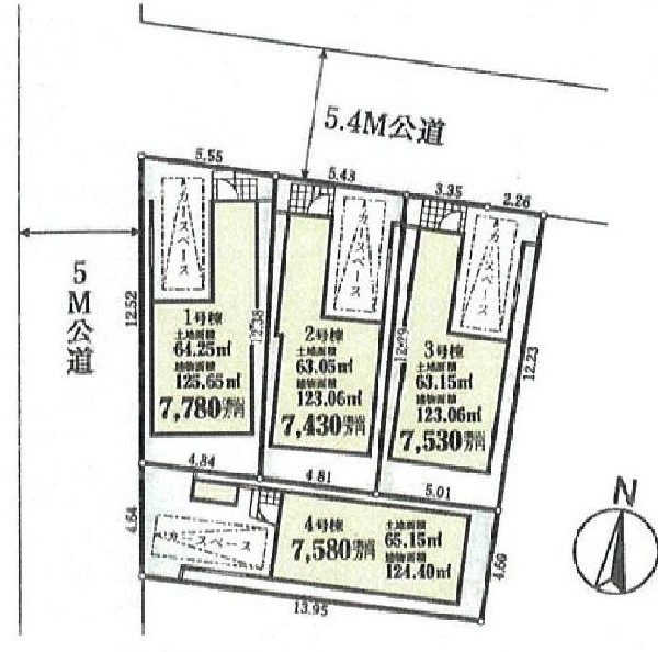 区画図:1号棟は角地に位置しておりますので開放感がございます！