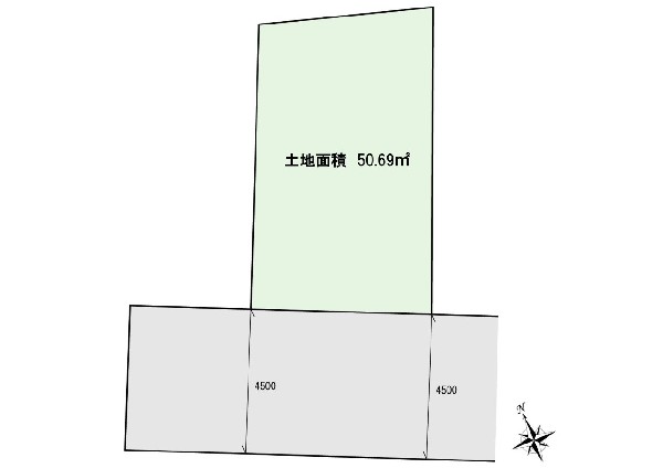 区画図: 南西側道路に面した日当たり良好の整形地です。  