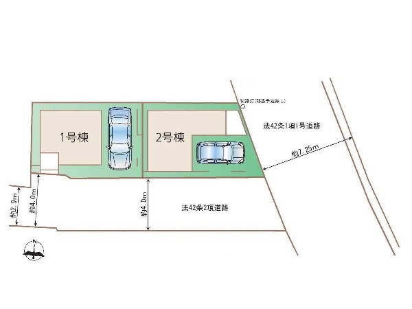 区画図:敷地と道路に高低差も無く、南道路に面しているので太陽の日差しが降りそそぐ明るい住宅です。