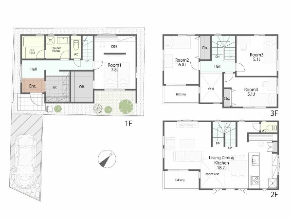 外観:参考プラン例4LDK、土地価格2880万円、土地面積78.9m2、建物価格2185万円、建物面積114.99m2