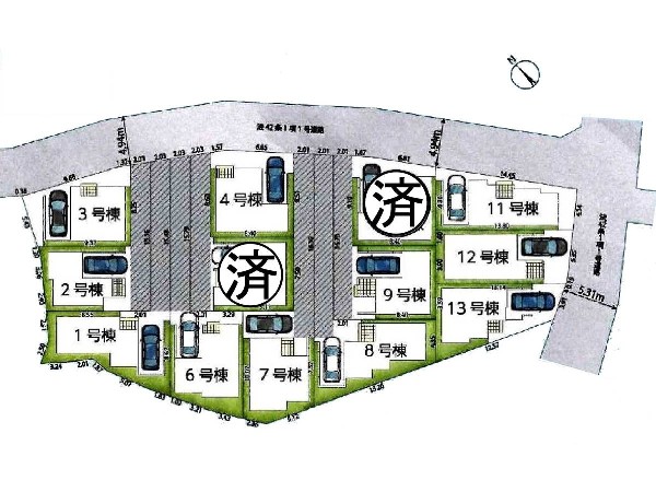 区画図: 全13棟の大型開発現場！綺麗な街並みで同世代のご家庭も多く生活しやすい住環境です。