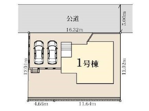 区画図:カースペース2台並列で駐車可能となっております。南側お庭も取れて陽当たり良好です！