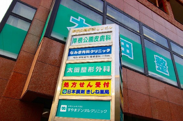 周辺環境:なみき内科クリニック(各種病院が集まっている集合ビル。近くに病院があるのは、もしもの時に助かる。)