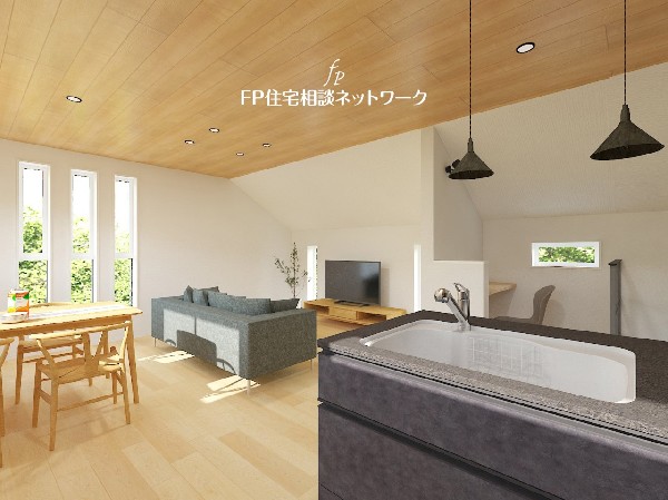 （3号棟　内観イメージパース）オープンな空間を生み出す、広がりとゆとり。家族と過ごす時間を大切にしたい方にぴったりのゆとりある住空間です。