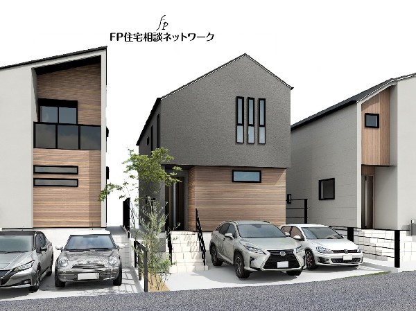 外観:3号棟は、スタイリッシュな黒を基調にした外観！2階ＬＤＫでなんと20帖の広々した空間でＳＩＣなど収納も豊富です。