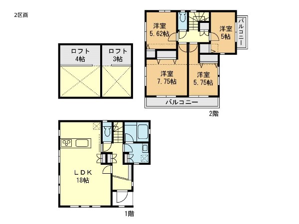 外観:建物プラン例(2区画)4LDK、土地価格3900万円、土地面積105.76m2、建物価格2000万円、建物面積100.19m2