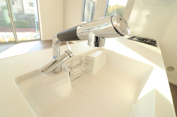 浄水器付水栓：浄水器内蔵のハンドシャワー水洗、スタイリッシュなデザインが特徴！