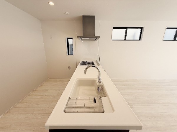 大きいシンクは一度に沢山の洗い物が可能。広いので、調味料などをディスプレイし、お洒落なキッチンを演出してみてはいかがでしょうか。