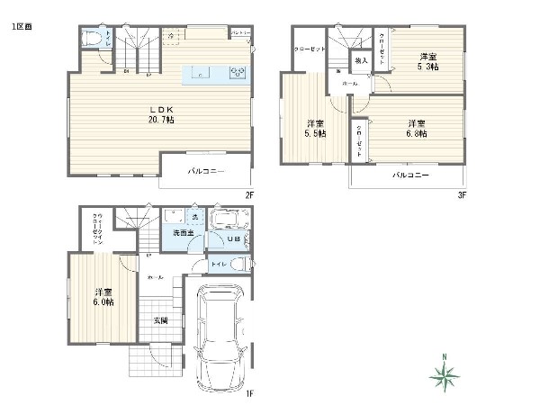 外観:建物プラン例(1区画)4LDK、土地価格3780万円、土地面積66.64m2、建物価格2200万円、建物面積109.3m2