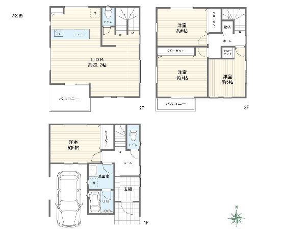 外観:建物プラン例(2区画)4LDK、土地価格3780万円、土地面積66.64m2、建物価格2200万円、建物面積107.64m2