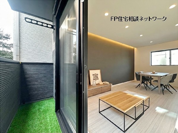 外観:【バルコニー】  本画像はAIがCGで人口芝作成しており、実際の現地に人口芝は設置されておりません。また、販売価格に人口芝等は含まれておりません。