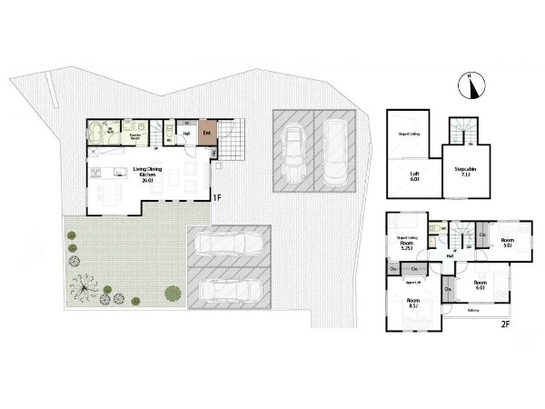 外観:建物プラン例：4LDK、土地面積377.65m2