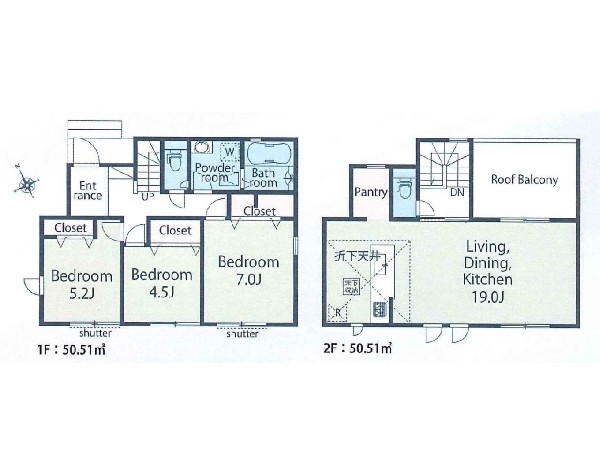 外観:建物プラン例（1号地）
