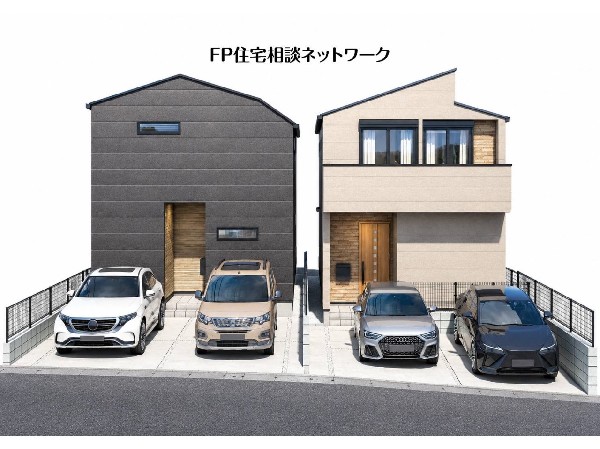 外観:住まいの美しい外観に調和する、ゆとりある並列2台分のカースペース。来客時にも活躍する、暮らしにゆとりを添える設計です。