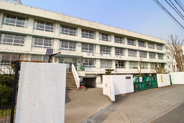 周辺環境:稲城市立稲城第二中学校(緑豊かな環境で、豊かな未来を育む。本校の教育目標は、「進んで学ぶ人、心の豊かな人、たくましく生きる人、助け合って働く人」。)