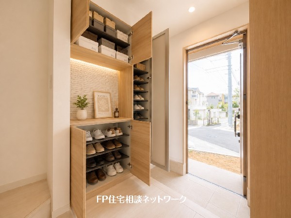 ■下駄箱■本画像はAIがCGで家具作成しており、実際の現地に家具は設置されておりません。また、販売価格に家具、小物等は含まれておりません。