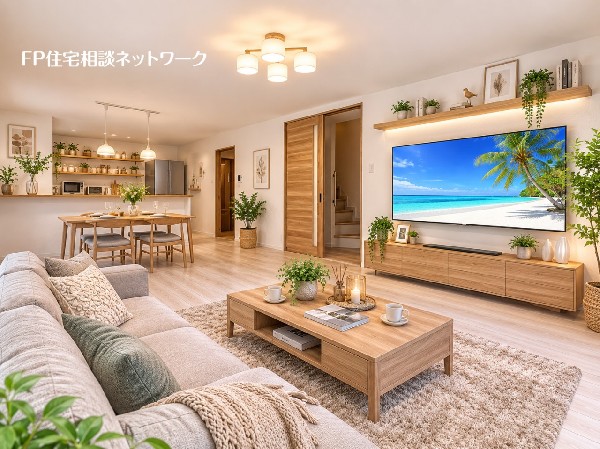■リビング■本画像はAIがCGで家具作成しており、実際の現地に家具は設置されておりません。また、販売価格に家具、小物等は含まれておりません。