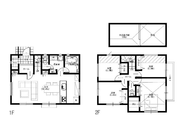 外観:建物プラン例(2区画)4LDK、土地価格3980万円、土地面積144.99m2、建物価格2200万円、建物面積101.02m2