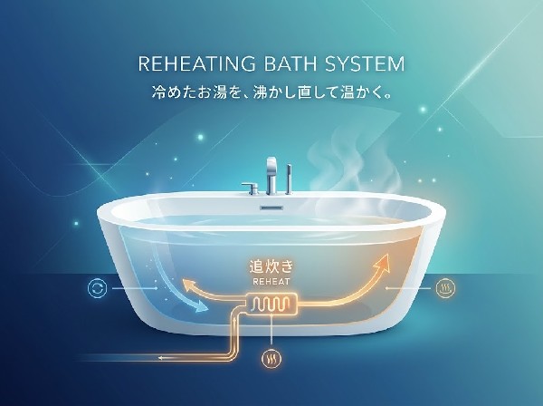 設備浴槽内の湯が冷めたときに、沸かし直すことができ、いつでも温かいお湯に浸かることが出来ます。