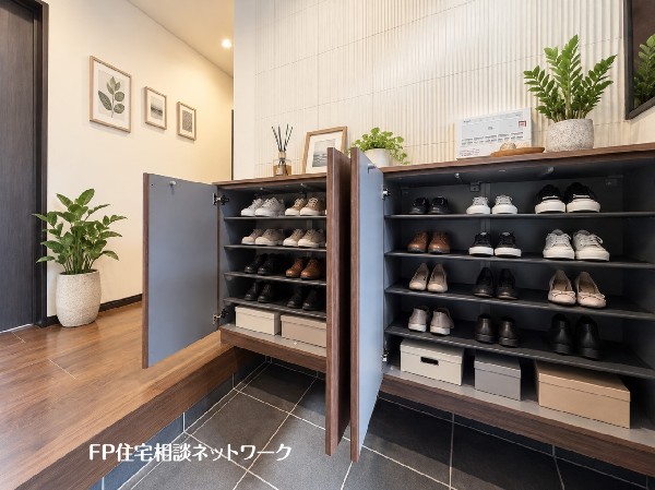 本画像の靴、靴箱、植栽、小物等はCG生成の配置イメージです。販売価格にこれらは含まれず、付帯しません。なお、間接照明、TV壁掛の工事は有償となります。
