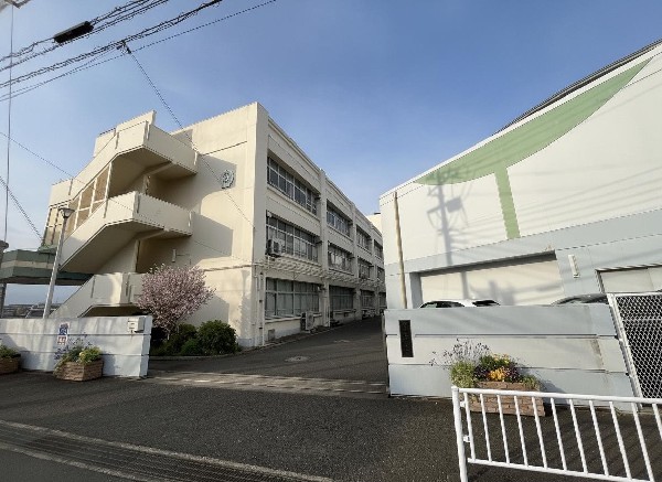 周辺環境:中川中学校(創立70周年を記念して、全生徒を対象に公募で決まった中川中学校の公式キャラクターの、みどりんがいます。)
