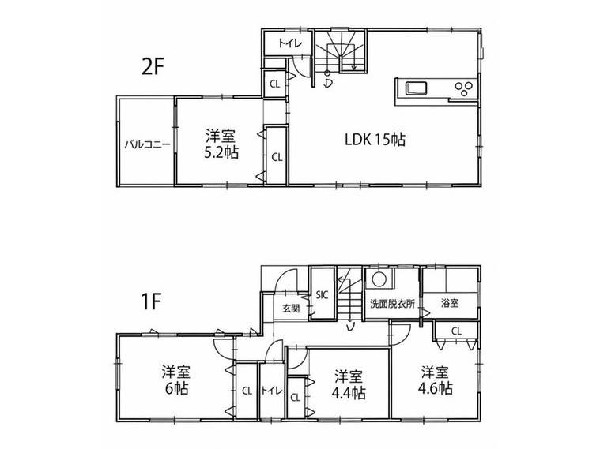 外観:建物プラン例(4-4区画)4LDK、土地価格4410万円、土地面積102m2、建物価格1484万円、建物面積90m2