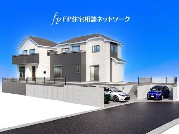 外観:白をベースに、アクセントカラーで立体感を生み出すシンプルモダンな外観。カースペース2台分で便利です。