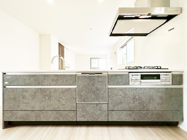 機能性とデザイン性を兼ね備えた嬉しいキッチン。食器洗乾燥機付きなので後片付け楽々。嬉しい浄水器も。