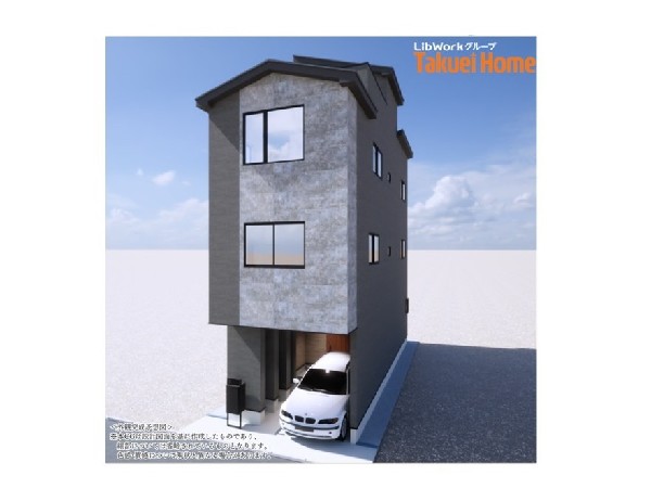 外観:無駄を省いたシンプルモダンな外観。グレーの外壁はクールで落ち着いた印象。汚れが目立ちにくいのも魅力。