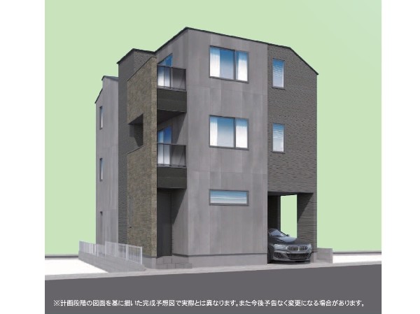 外観:無駄を省いたシンプルモダンな外観。グレーの外壁はクールで落ち着いた印象。汚れが目立ちにくいのも魅力。